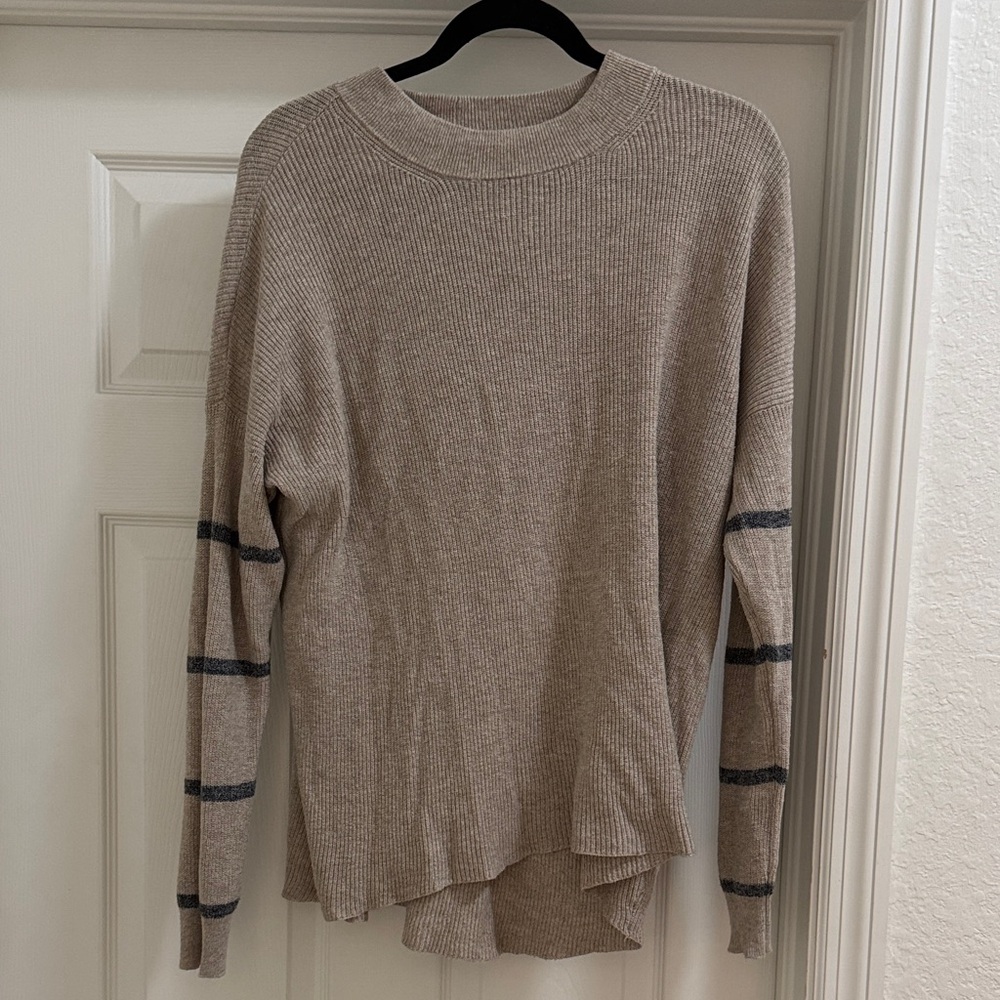 American Eagle Outfitters Jegging Fit Tan Sweater with Gray Stripes
